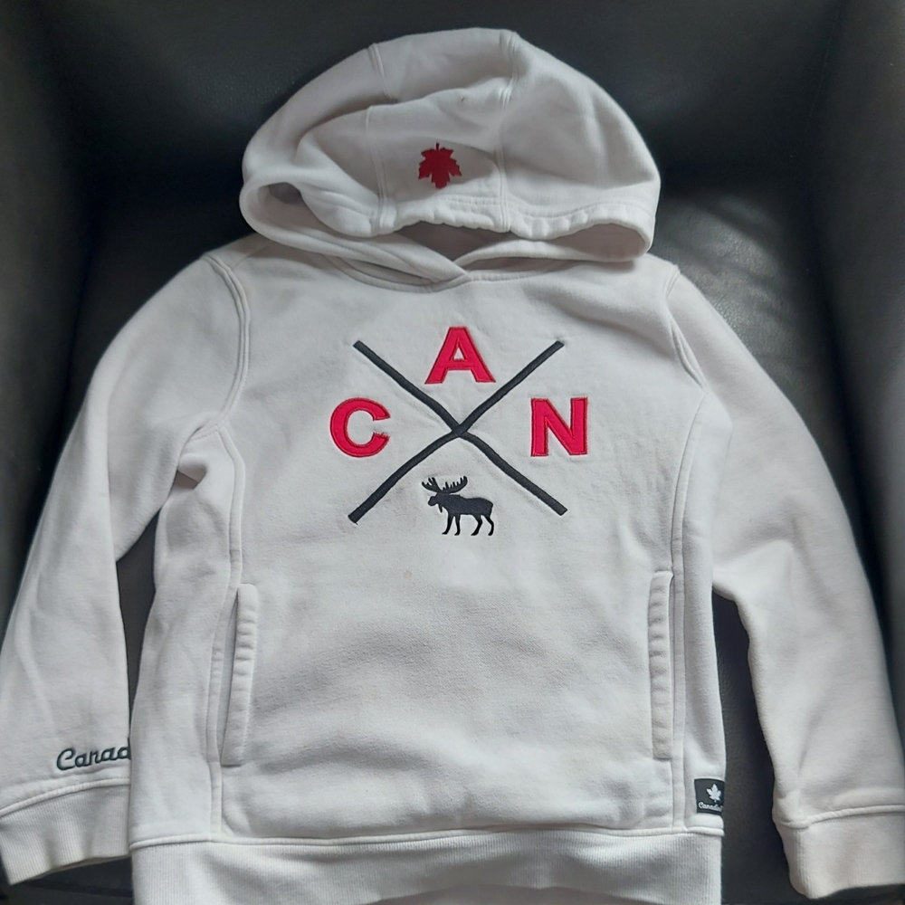 Kids White CAN Graphic Hoodie with Moose
